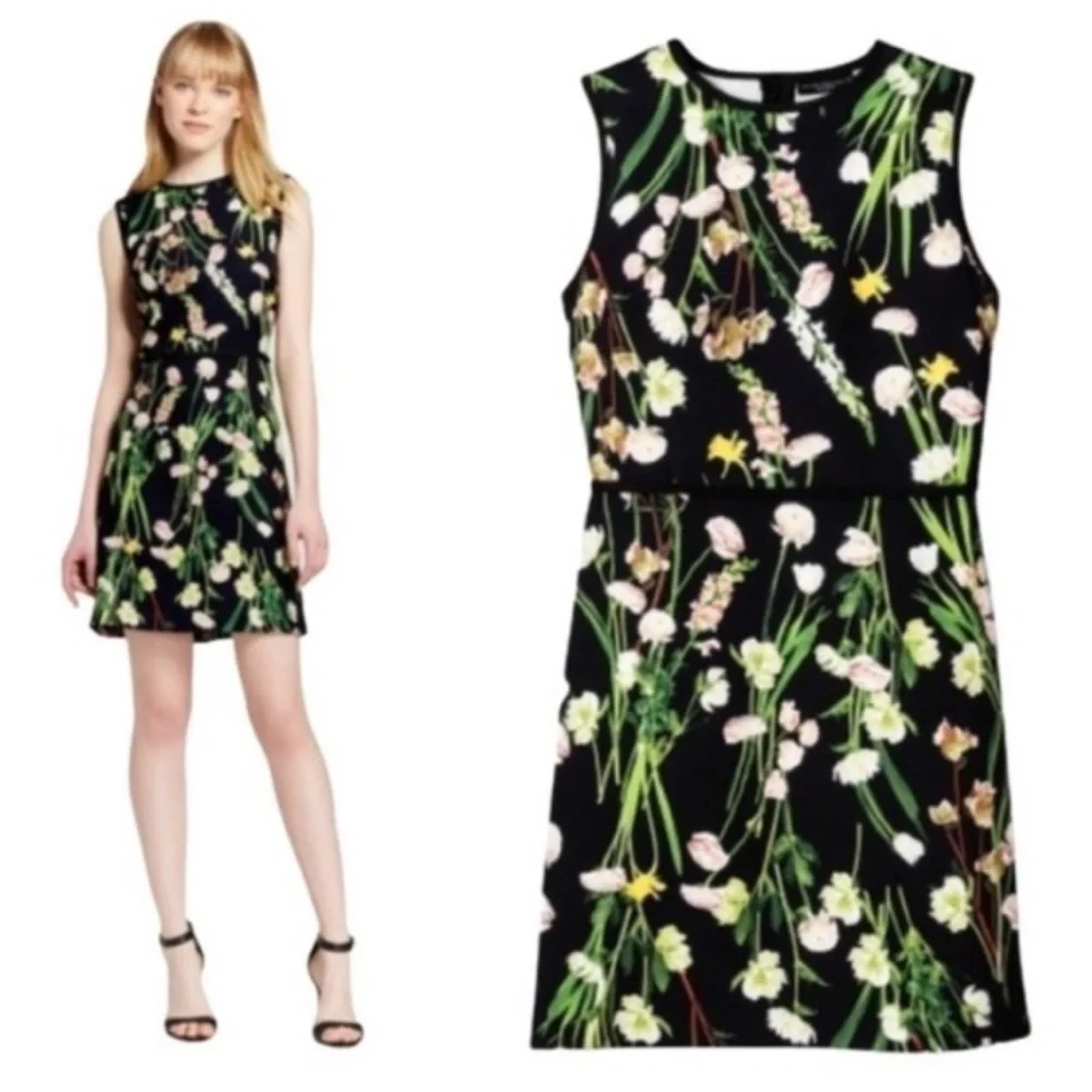 Victoria Beckham Floral Sleeveless Black A-Line Dress Sz 3X